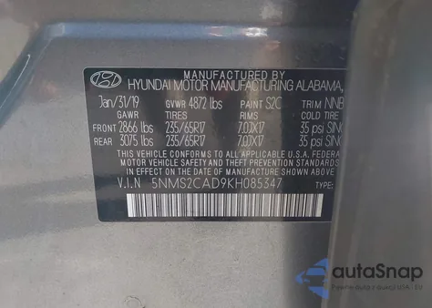 2019 Hyundai Santa Fe Se z USA, uszkodzony, nr VIN 5NMS2CAD9KH085347